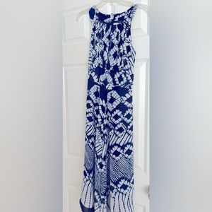 Navy/white dress sleeveless handkerchief hem ties in back